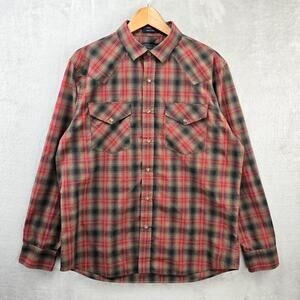 Pendleton Frontier Shirt Mens Large Brown Plaid Western Pearl Snap Long Sleeve